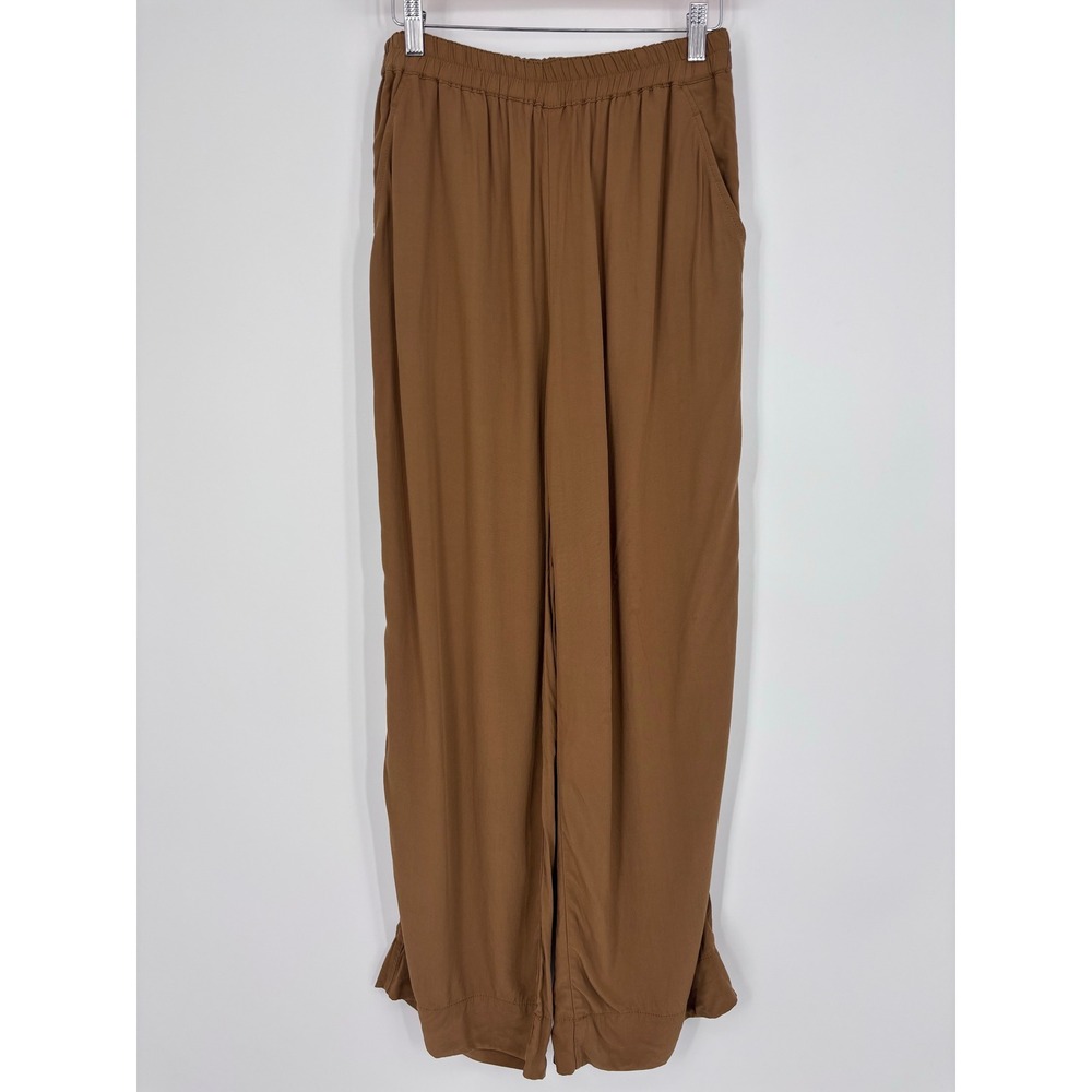 JW Anderson x Uniqlo Easy Wide Pants Womens S Brown Rayon Modal Ruffle Hem Flowy